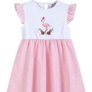 Lil Cactus:  Toddler Girl Pink Seersucker Flamingo Twirl Dress Size 2T,or 3T NEW